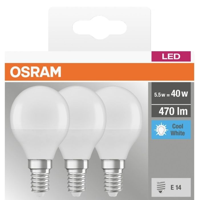 Set 3 becuri LED Osram Base Classic P40, E14, 5.5W (40W)