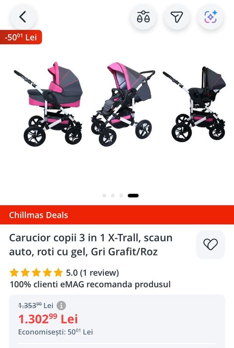 Cărucior 3 în 1 pliabil