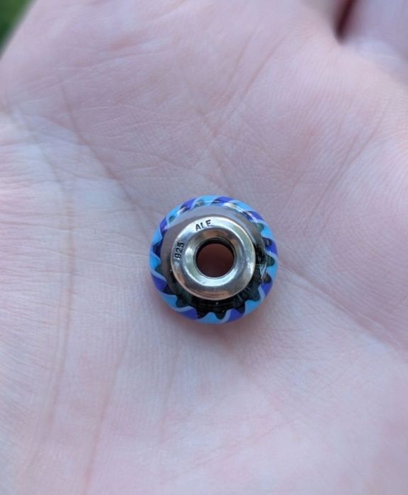 Vechi charm Pandora ALE, original, argint 925, Blue Stripes, sticla de Murano, cod 790611, model retras