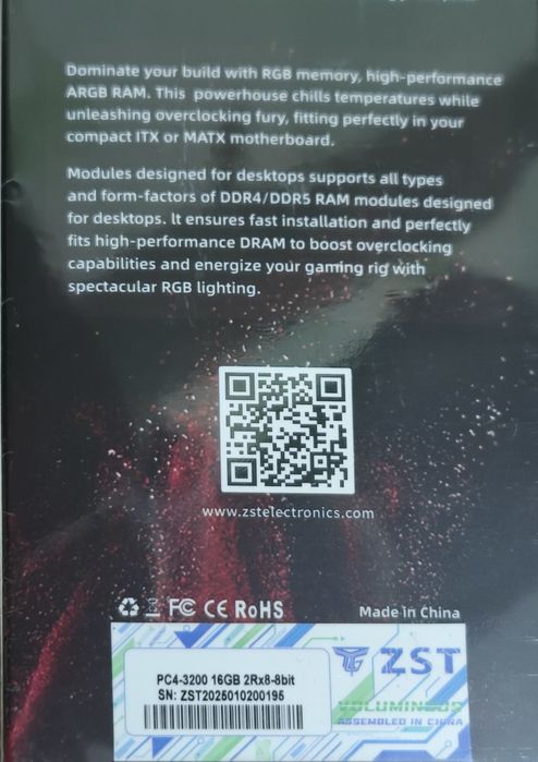 озу ZST-DDR4 16GB-3200-WW-RGB