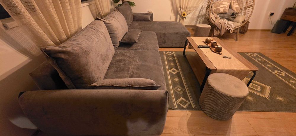 Coltar living extensibil pe stanga / dreapta, 5 locuri, Tokyo, gri inchis, 338 x 190 x 87 cm, 3C