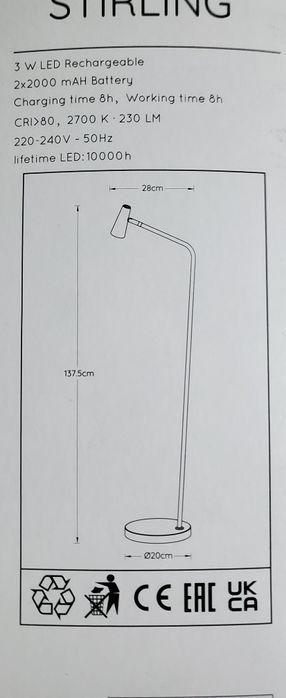 Lampadar LUCIDE STIRLING metal,alb,negru,nou!