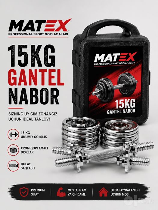 Gantel nabor 15 kg dan 55 kg gacha bor Optom narxda