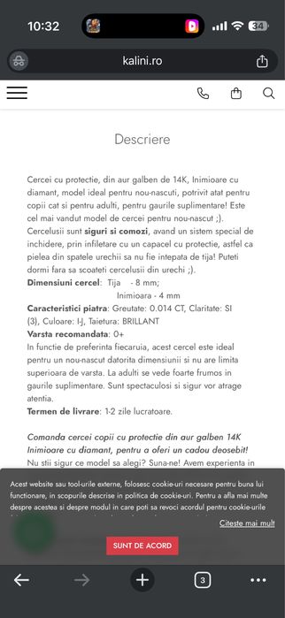 Cercei aur 14k inimioara cu piatra diamant