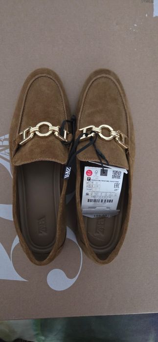 Mocasini Zara din piele,marimea 36,maro,noi,cu eticheta