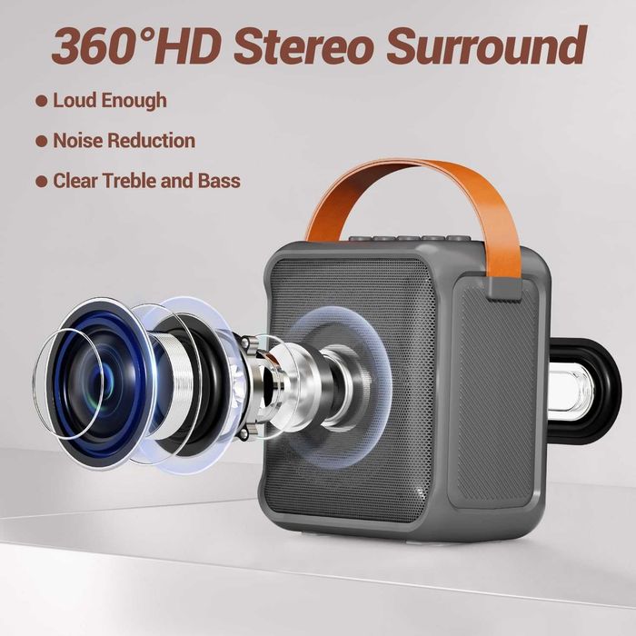 Мини караоке комплект Bluetooth колонка с LED и 2 безжични микрофона