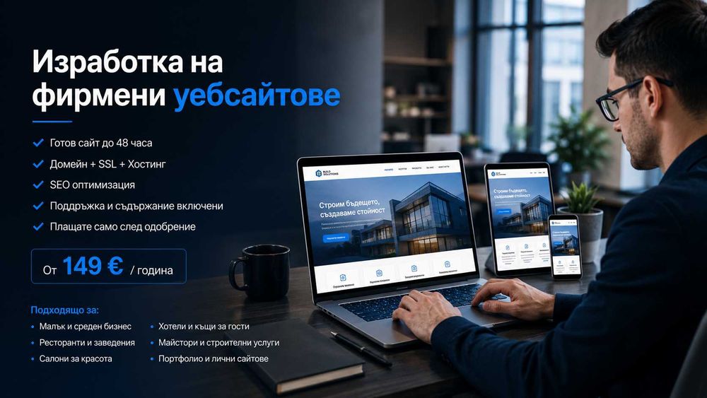 ПРОМО! Изработка на уебсайт / фирмен сайт. Готов сайт за 24 часа, без първоначална инвестиция.
