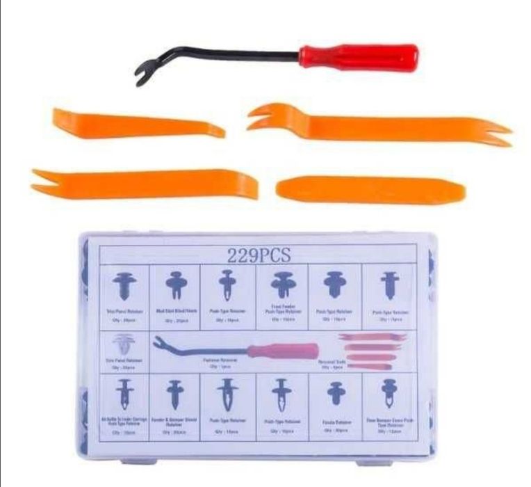 Комплект щипки +инструменти за кори/тапицерия за автомобил 229 части