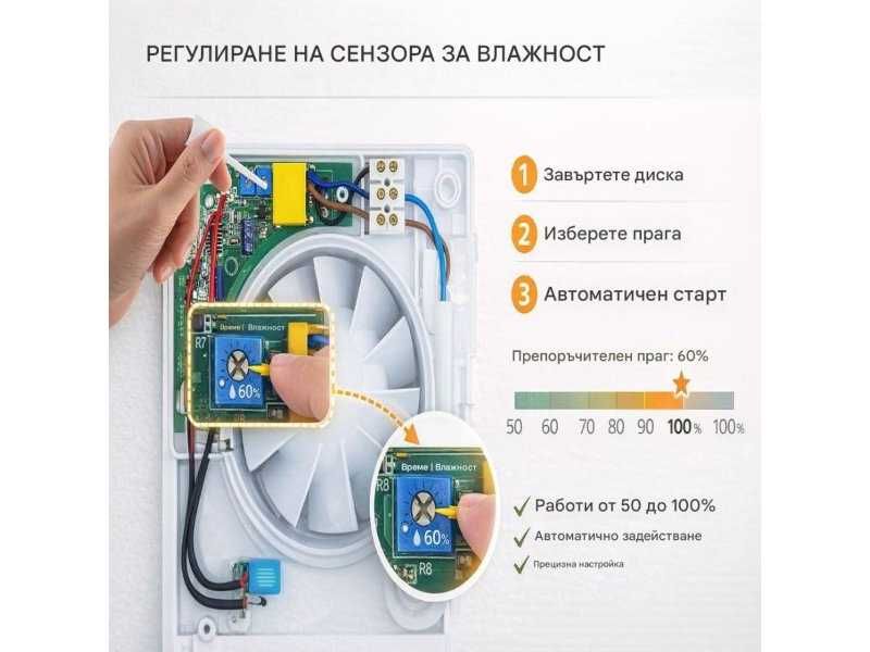 Аспиратор за Баня със Сензор за Влажност Soka Home WW-100 Q, 95 м³/ч