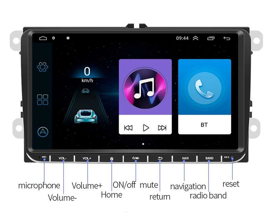 VW 9” 2-DIN мултимедия с Android 14  Volkswagen*Skoda 4GB RAM/64GB ROM