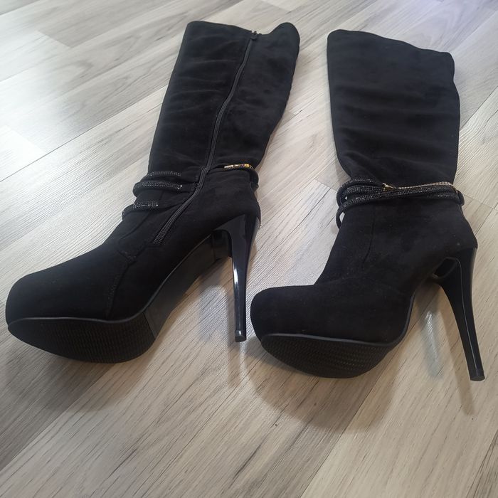 Cizme negre înalte toc 12 cm și platforma, 40