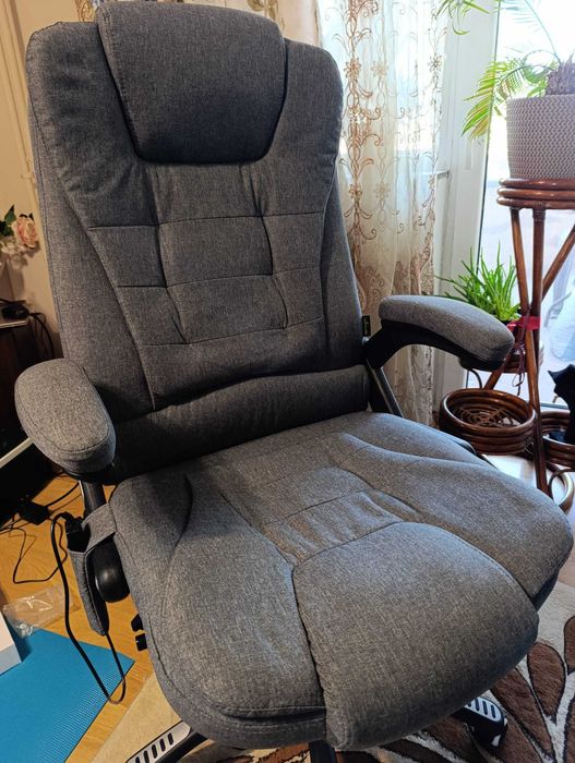 Vinsetto Fotoliu Relax – 6 Zone de Masaj, Gri,  scaun pentru birou cu masaj  si caldura