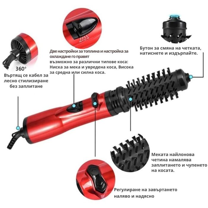 Четка 3в1 за изправяне,  къдрене и сушене,  1200W, автоматично въртене