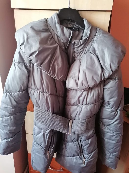 Jacheta Mohito iarna gri, cu fermoar și cordon, mărime 38