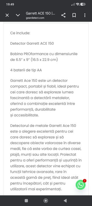 Detector metale Garret ace 150