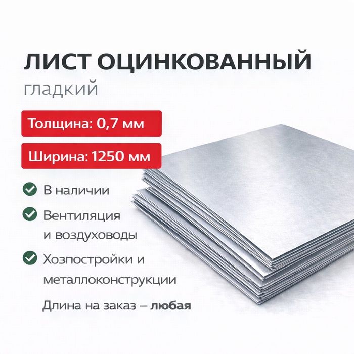 Лист и профлист 0,7мм. Оцинкованный, длина любая