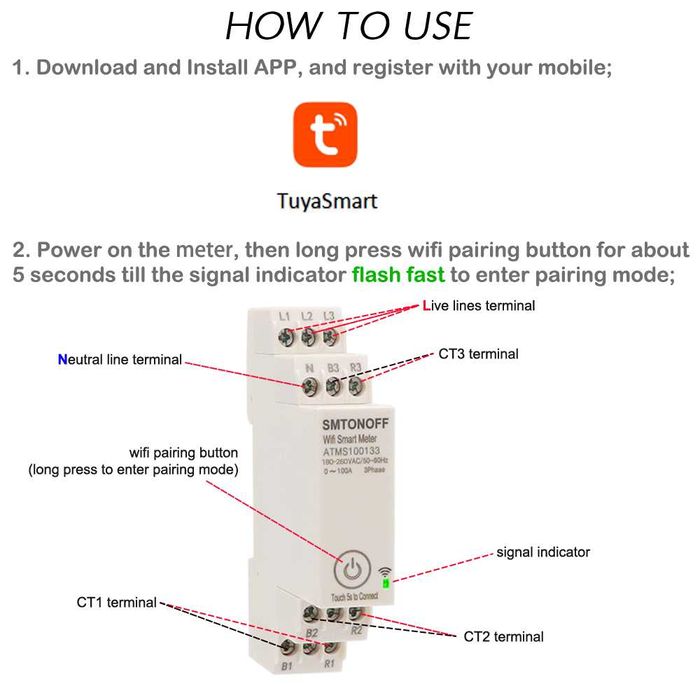 100A Tuya Двупосочен трифазен електромер