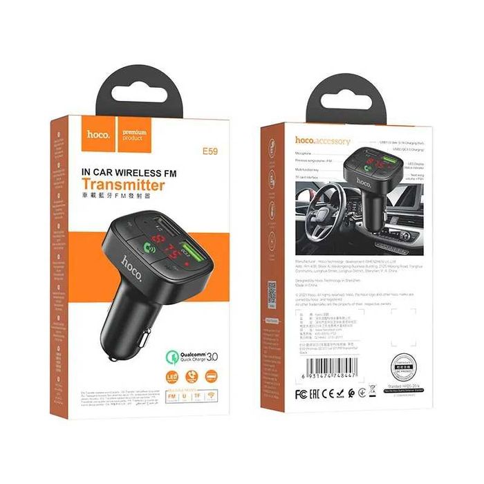 Модулятор FM трансмиттер bluetooth + быстрая зарядка HOCO (4в1)