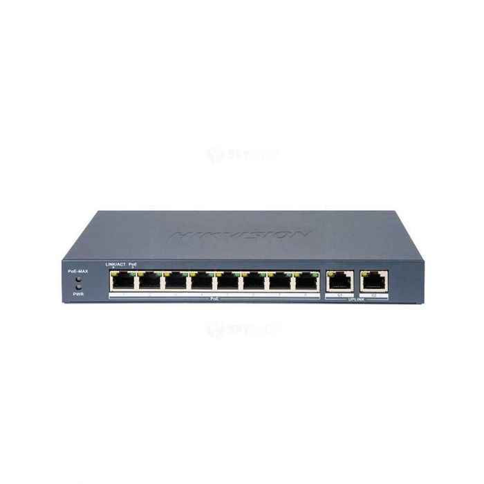Switch 8 porturi PoE Hikvision DS-3E0310P-E/M(B) 2 porturi Gigabit Uplink, 80W Nou Garantie