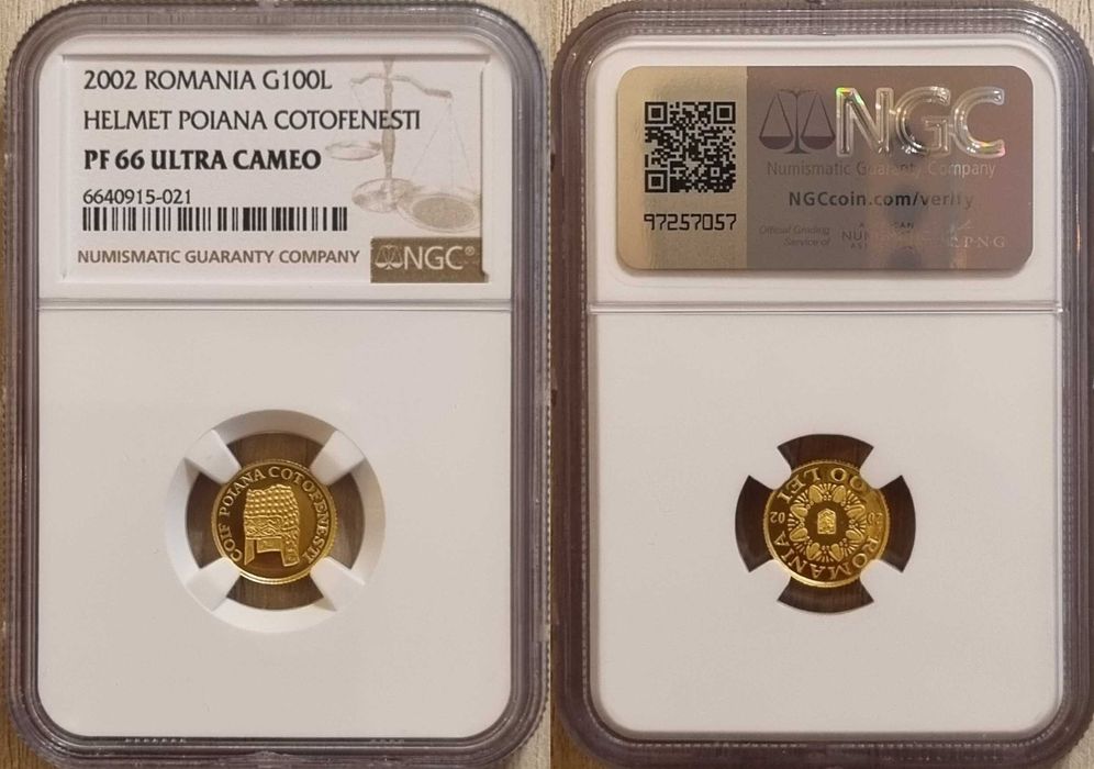 Moneda ist. aurului BNR Coif Poiana Cotofenesti 2002 gradata NGC PF 66