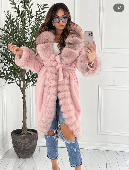 Палта от алкантара и естествен косъм лисица