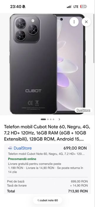 Telefon Cubot Note 60 / 16 GB RAM / 128 GB Stocare - SIGILAT