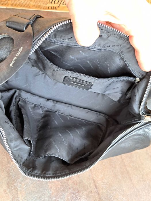 дамска чанта,Pierre Cardin-черна кожена торба-естествена кожа