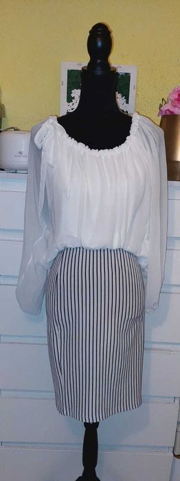 Fusta liniute office Reserved alb/negru TRANSPORT GRATUIT