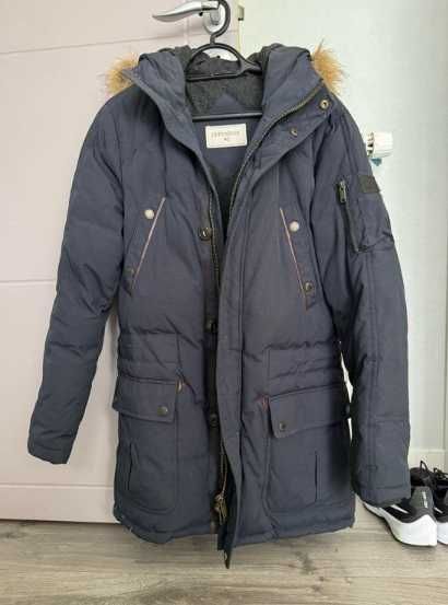 Geaca parka XL XXL CHEVIGNON puf si pene premium albastru