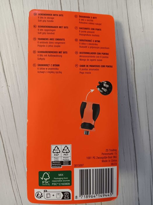 къса отвертка с 6 бита, SL, PH, Torx, Werckmann,  Белгия
