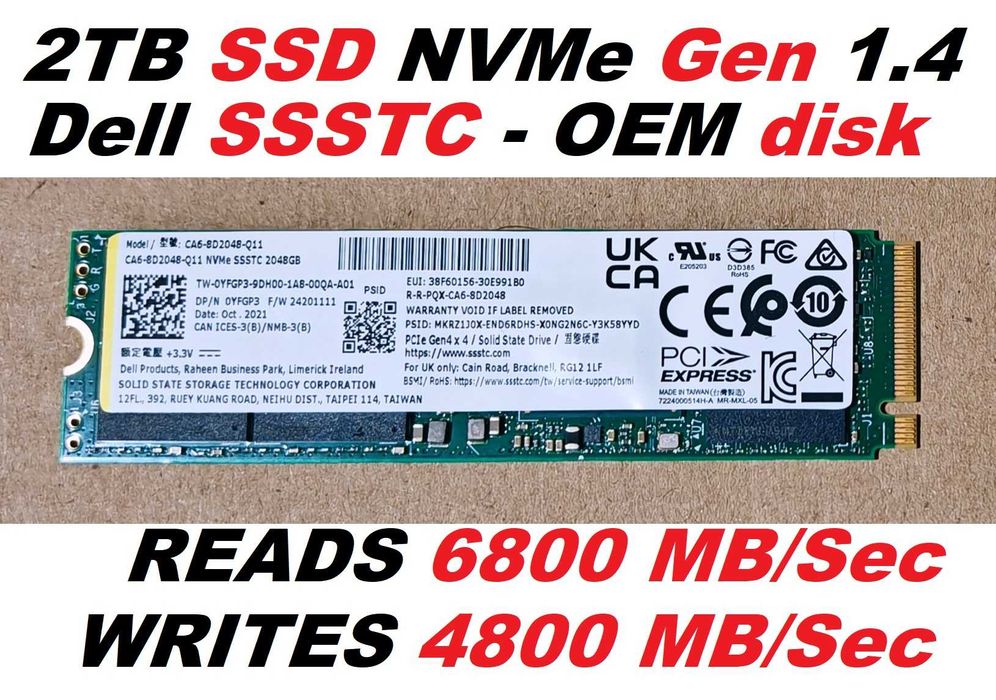 2TB SanDisk SSD PLUS M.2 NVMe PCIe Gen 4.0 скорост 6800MB/s read 4000MB/s write 2TB SSD NVMe DELL ОЕМ SSST 2000GB скорост 6800MB/s read 4800MB/s write
