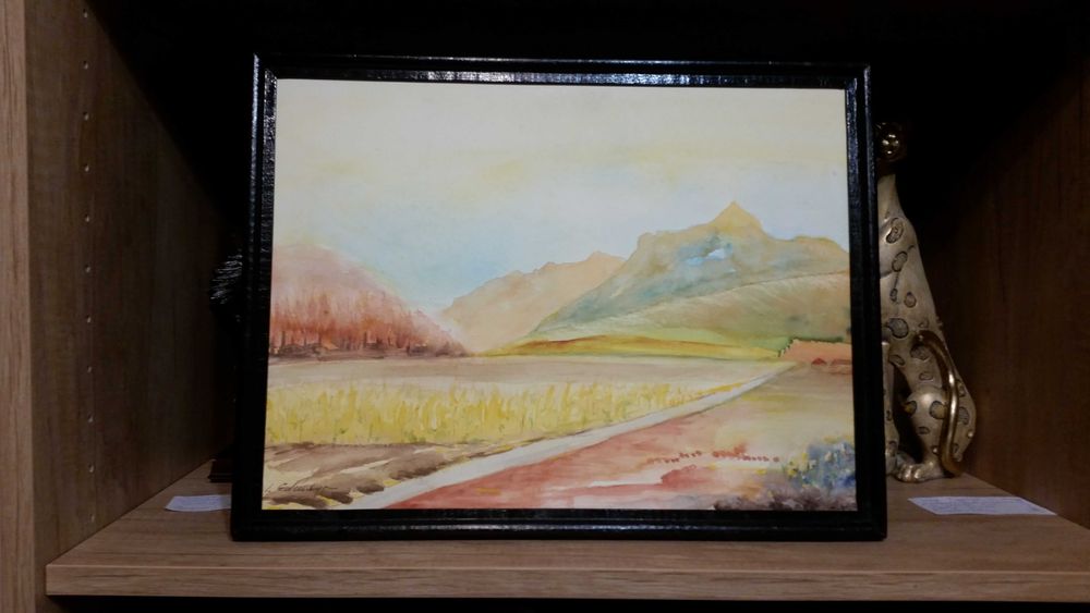 Пейзаж, рисуван с акварел. В хубава черна рамка. Голям! 42 на 32 см.