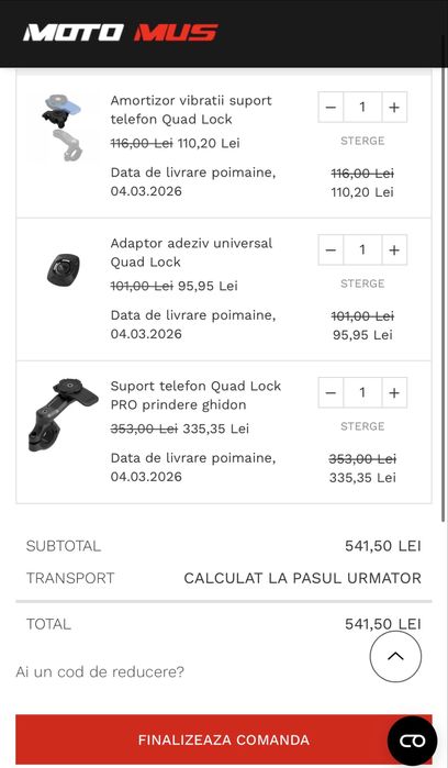 QuadLock Handlebar Mount Pro | Suport telefon moto prindere ghidon