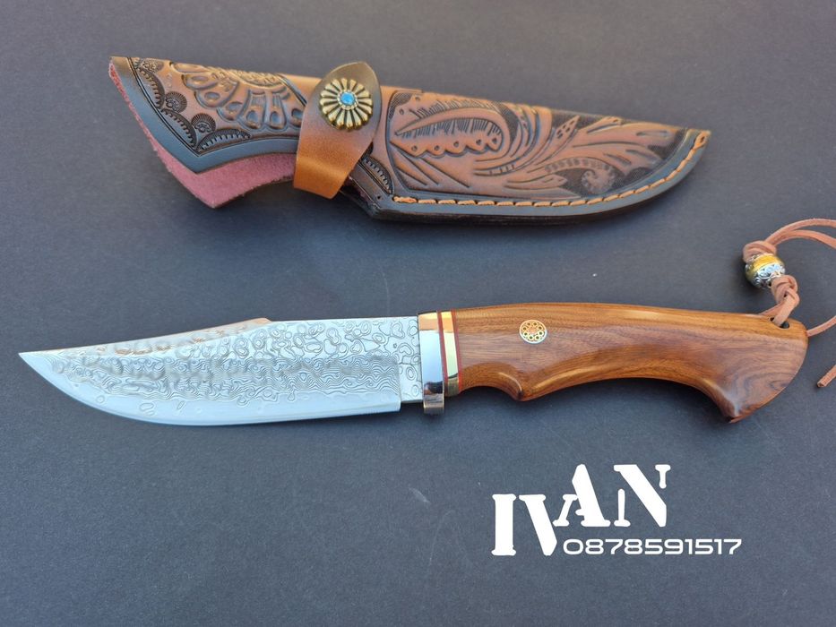 Ловен нож-Дамаска стомана VG10 с 67 слоя ламинат и кожена кания