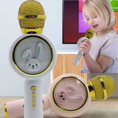 Детски караоке микрофон Rabbit X6 Bluetooth, светлини и звук със зайче