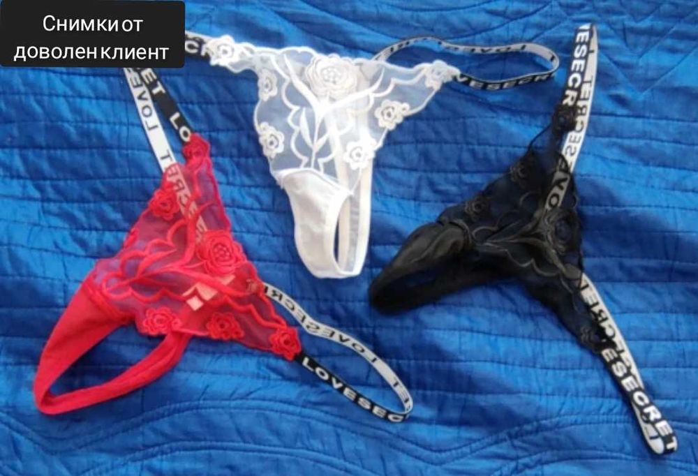 Секси дантелени прашки с рози 3 броя комплект бельо