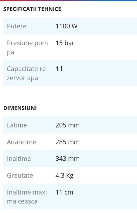 Espressor, Aparat cafea, DE’LONGHI  EC235.BK, 1l, 1100W, 15 bari.