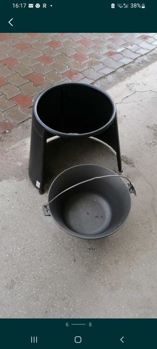 Ceaun fontă pură 22 L + paravan vânt + capac inox + transport inclus