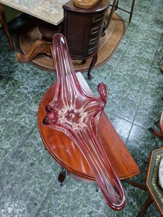 Уникална огромна антикварна кристална фруктиера Мурано