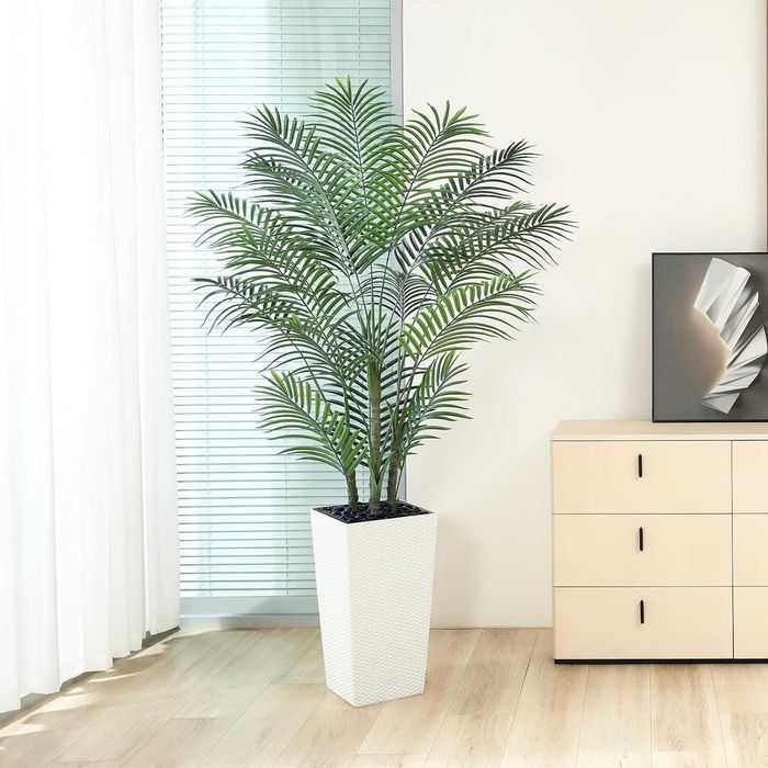 Palmier artificial 210 cm decor interior exterior UV rezistent planta artificiala ghiveci alb sau maro - LIVRARE GRATUITA !