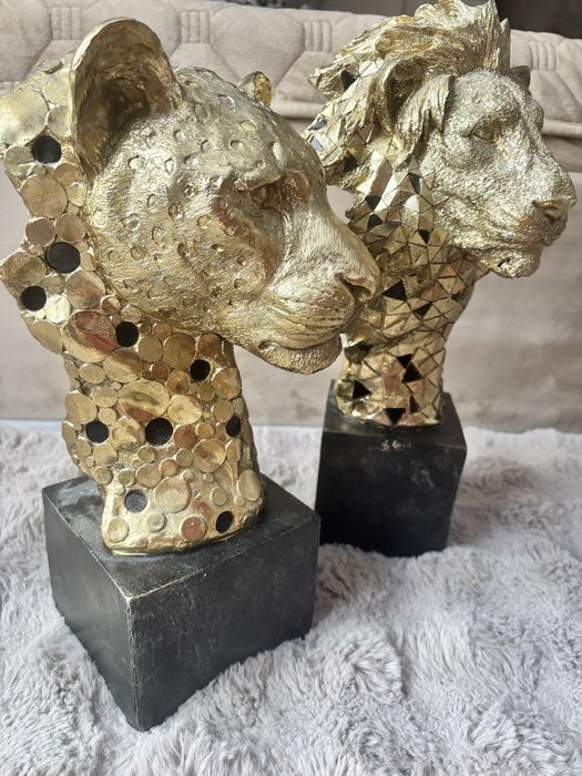 Set 2 statuete decorative aurii – Leopard + Leu