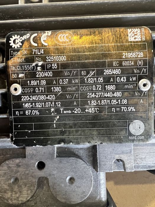Мотор-редуктор Nord 0.37 kW 127 об