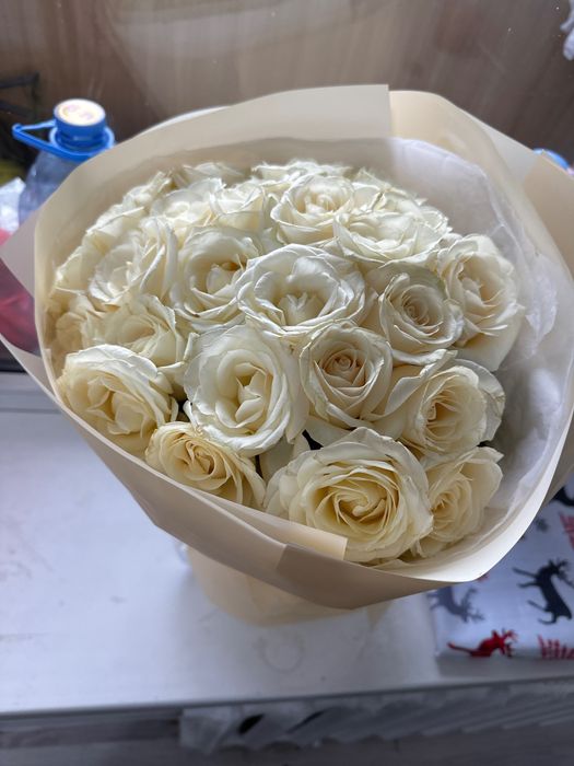 Цветы белый роза букет 25шт