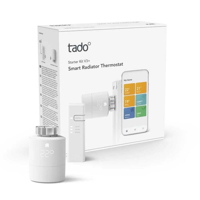 tado°-Интелигентен термостат за радиатор  V3+ с 6 адаптора за радиатори съвместим с Alexa, Siri, Google