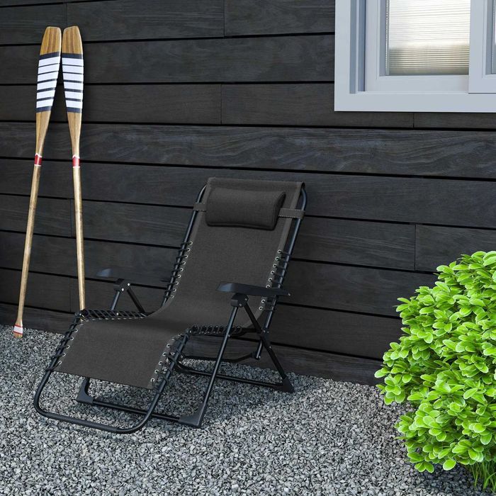Сгъваем шезлонг Outsunny с облегалка за глава, регулируема в 5 посоки