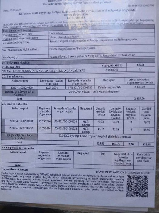 Ishlab chiqarishga Mo'ljallangan baza 25 sotix sotiladi