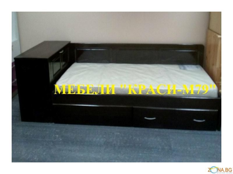 Единично легло с гръб и две чекмеджета -Масив.Налично!