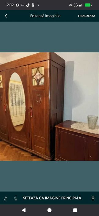 Urgent! Sifonier/dulap Art Deco interbelic 1930 lemn masiv si cristal