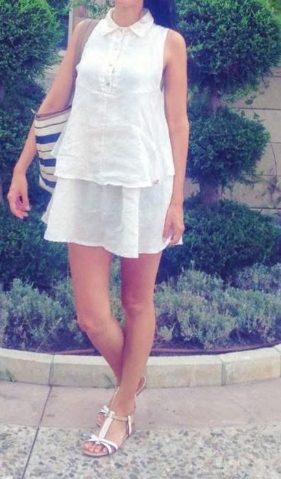 Къси панталонки с висока талия и бродерия за плаж и ленена рокля