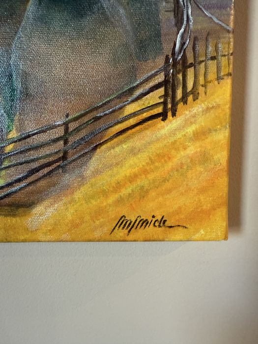 Tablou peisaj de țara, acrilic pe panza